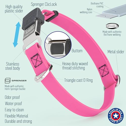 Biothane Waterproof Durable Dog Collar with Herm Sprenger - Quick Release ClicLock Buckle - Fits Medium and Large Dogs - Made in USA (Passionfruit Pink, W 3/4" x L 12"-19") - color: Passionfruit Pink, size: W 3/4" x L 12"-19"