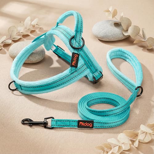 Didog Soft Flannel Padded Dog Vest Harness,Escape Proof/Quick Fit Reflective Dog Strap Harness, Easy for Training Walking(XS:Chest 15-18", Teal) - color: Teal, size: XS:chest 15-18"