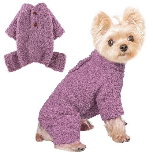 Dog Sweaters for Small Dogs Winter Dog Pajamas Sized Dogs Boy Girl Fleece Pet Clothes Puppy Outfit 4 Legs Jumpsuits for Chihuahua Yorkie Cat Apparel (Purple, XX-Small) - color: Purple#, size: XX-Small (Chest 11in )