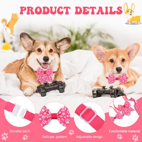 Reginary 100 Pieces Dog Bow Tie Collar Set Include 40 Dog Neckties, and 30 Puppy Bowties, 30 Collar Flowers, Adjustable Pet Ties Grooming for Small Medium Cats Pets Supply(Paw Bone) - style: Paw Bone