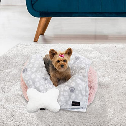 Juicy Couture Grey Leopard with Paws Dog Blanket with Sherpa Bone Shaped Pillow – Plush Puppy Blanket Throw, Breathable, Lightweight, Machine Washable, Cat Blanket for Small Medium & Large Pets - color: Grey Leopard With Paws