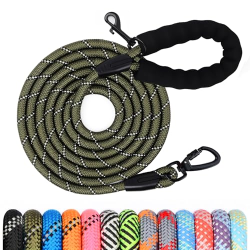Long Leash for Dog Training 6FT/ 10FT/ 15FT/ 30FT/ 50FT/ 100FT, Reflective Nylon Rope Lead with Comfortable Padded Handle for Large Medium Small Dogs Walking, Playing, Camping - color: Olive, size: 10FT* 1/3"
