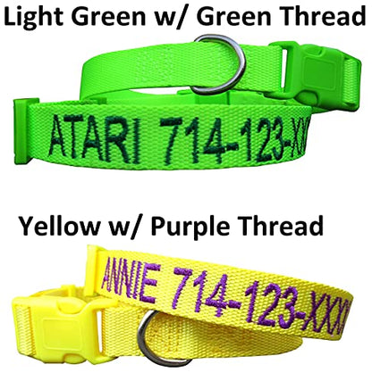 Personalized Custom Customized Embroidered Dog Name & Phone Number Adjustable Nylon Collar for Large Medium Small Breed, Girl Boy Dogs, Pet Puppy Black Red Pink Purple Orange Blue Green