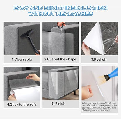 Cat Couch Protector 15.7" x 118" Thickened Anti Cat Scratch Furniture Protector 100% Transparent Free Cutting Couch Protector for Door Wall - size: 15.7" x 118"