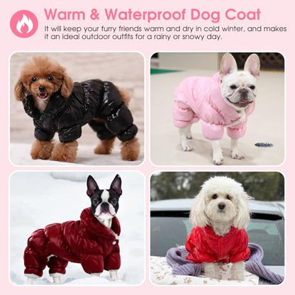 AOFITEE Dog Coat, Dog Winter Jacket, Fullbody Dogs Winter Coat Snowsuit, Waterproof Pet Puffer Jacket Snow Suit with Legs, Pet Fleece Vest, Cold Weather Coats for Small Dogs, Christmas Red L - color: Burgundy, size: Large