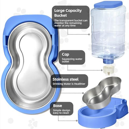 HWONMTE Portable Automatic Cat Feeder and Water Dispenser with Stainless Steel Bowl Dog Gravity Food Feeder and Waterer for Small Medium Pets Puppy Kitten 1 Gallon x 2 (Sapphire Blue) - color: Sapphire Blue