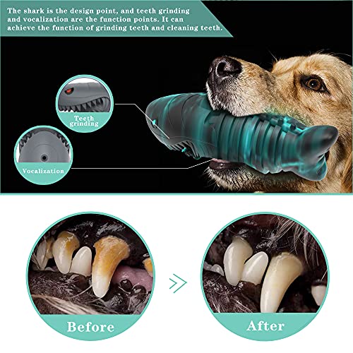 Dog Chew Toy for Aggressive Chewer Squeak Dog Toys for Medium Large Dogs,Dog Toothbrush 100% Natural Rubber Durable Toy with Unique Shark Design
