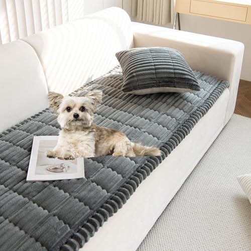 Faux Fur Plush Dog Couch Cover 3D Stripe Fuzzy Sofa Cover Non-Slip Fluffy Dog Bed Cover Pet Blanket Sofa Couch Furniture Protector for Puppy Large Dog Cat (Dark Grey,24"x24") - color: Dark Grey, size: 24"x24"