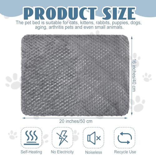 Drydiet 4 Pcs Self Heating Cat Pad Self Warming Cat Bed Dog Heating Pad Washable Thermal Pet Mat for Indoor Outdoor Pet 16 x 20 Inch Removable Non Slip(Gray) - color: Gray