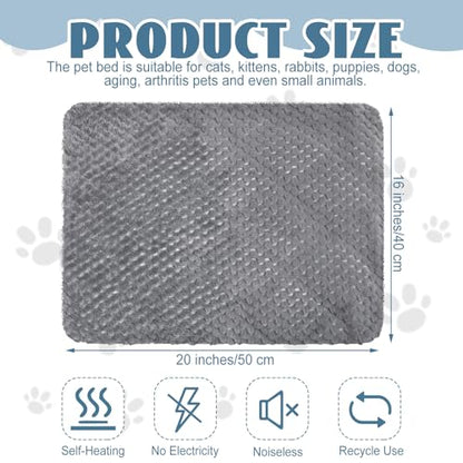 Drydiet 4 Pcs Self Heating Cat Pad Self Warming Cat Bed Dog Heating Pad Washable Thermal Pet Mat for Indoor Outdoor Pet 16 x 20 Inch Removable Non Slip(Gray) - color: Gray