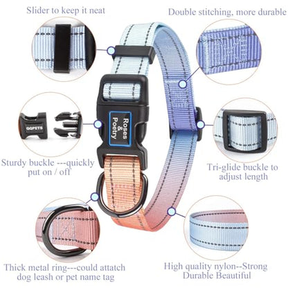 Roses&Poetry Reflective Dog Collar with Gradient Azure, Adjustable Durable Pet Collars for Small Medium Large Dogs (Azure-XS) - color: Azure, size: XS