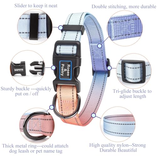 Roses&Poetry Reflective Dog Collar with Gradient Azure, Adjustable Durable Pet Collars for Small Medium Large Dogs (Azure-S) - color: Azure, size: S
