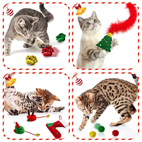 Cat Christmas Stocking, 10 Pack Gifts for Christmas, Interactive Feather Toy with Catnip, Cat Ball Toys, Crinkle Balls, Mice Toys for Indoor Cats & Kitten - style: G-Christmas-10pcs