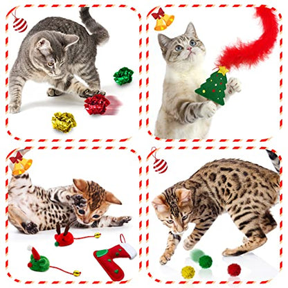 Cat Christmas Stocking, 10 Pack Gifts for Christmas, Interactive Feather Toy with Catnip, Cat Ball Toys, Crinkle Balls, Mice Toys for Indoor Cats & Kitten - style: G-Christmas-10pcs