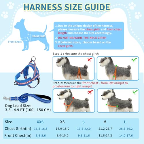 SlowTon No Pull Small Dog Harness and Leash Set, Puppy Soft Vest Harness Neck & Chest Adjustable, Reflective Lightweight Harness & Anti-Twist Pet Lead Combo for Small Medium Dogs (DB-Front Clip, XXS) - color: B-Dark Blue - With Front Clip, size: XX-Small