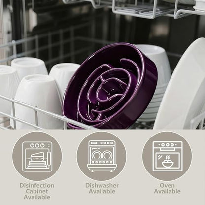 Ceramic Slow Feeder Dog Bowl,1.5 Cups Pet Slow Feeder for Small and Medium Breed,Puzzle Dog Food Dish,Anti-Gulping,Stop Bloat,Preventing Choking(Purple) - color: Purple