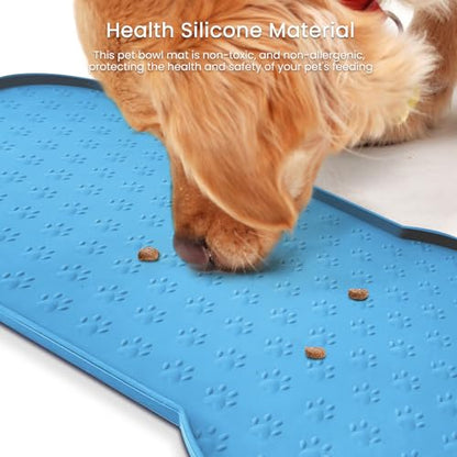 PWTAA Dog Food Mat Anti-Slip Silicone Dog Bowl Mat Thicker Pet Placemat Waterproof Cat Feeder Pad with Raised Edge Puppy Kitten Feeding Mats Suitable Small Medium-Sized Dogs Cats Eating Tray - color: Blue, size: 19.4" x 9.8"
