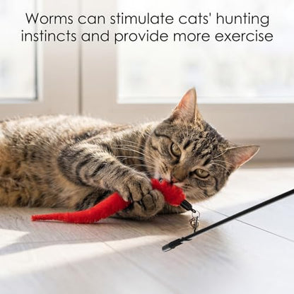 10 PCS Cat Worm Toy Including Worm & Little Fish, Interactive Cat Wand Toy Retractable Cats Wand Attachment Fuzzy Worms Toys Cats Fishing Pole Toys with Wands Replacement Rope for Play Exercise