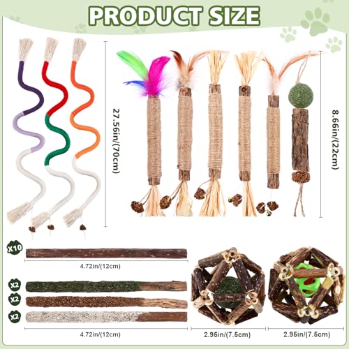 WOUSEDO 27 Pack Catnip Chew Toys for Cats,Cotton Sisal Rope Toys,Cat Natural Silvervine Sticks,for Cat Teeth Cleaning and Dental Care,Interactive Toy for Bored Indoor Cats - size: 27 PACK