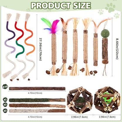 WOUSEDO 27 Pack Catnip Chew Toys for Cats,Cotton Sisal Rope Toys,Cat Natural Silvervine Sticks,for Cat Teeth Cleaning and Dental Care,Interactive Toy for Bored Indoor Cats - size: 27 PACK