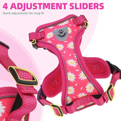 PUPTECK Cat Harness and Leash Set Escape Proof Reflective Cat Walking Harness Adjustable Soft Breathable Mesh Vest for Small Pets, Fuchsia Dasiy, S - color: Fuchsia Daisy, size: S (NECK 9.5"-11", CHEST 13"-16")