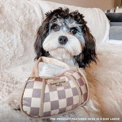 Haute Diggity Dog Chewy Vuiton Handbag Plush Squeaky Dog Toy, Soft Durable Designer-Inspired Stuffed Puppy Chew Toys for Small & Medium Dogs, Machine-Washable (Tan Checker) Large - color: Brown Handbag, size: Large