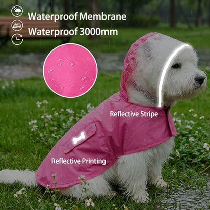 Dog Raincoat,Adjustable Waterproof Rain Jacket for Small Medium Large Dogs Puppy,Lightweight Hooded Dog Rain Poncho with Leash Hole Strip Reflective - color: Hot Pink, size: XS(4-9lb)