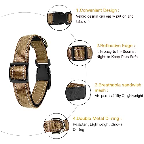 HEELE Dog Collar, Reflective Dog Collar, Soft Neoprene Padded Breathable Nylon Pet Collar Adjustable for Large Dogs, Khaki, L(15.74-25.98") - color: Khaki, size: Large (15.74-25.98")