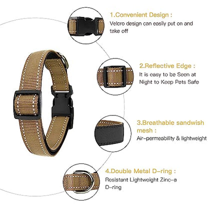 HEELE Dog Collar, Reflective Dog Collar, Soft Neoprene Padded Breathable Nylon Pet Collar Adjustable for Small Dogs Puppy, Khaki, XS(7.87-11.81") - color: Khaki, size: X-Small (7.87-11.81")