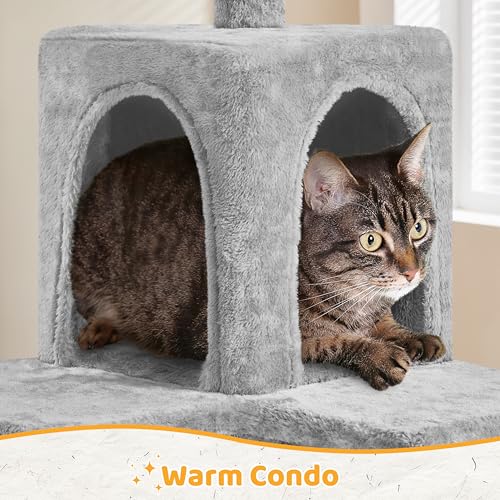 Yaheetech | 54in Cat Tree | Multi-Level Cat Tower w/Spacious Perch, Cozy Condo and Hammock, 3 Scratching Posts, Interactive Toy | Sturdy Pet Furniture | for Indoor Kittens to Large Cats | Light Gray - color: Light Gray