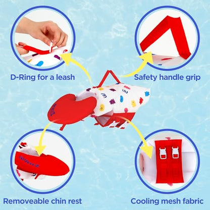 Dog Life Jacket - Pet Safety Vest with Removable Front Float & Rescue Handle - Adjustable High Buoyancy Aid for Dogs Boating, Surfing, Swimming - Red, Medium - color: Red