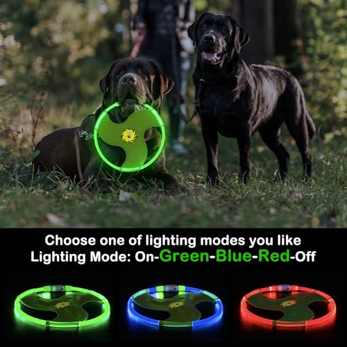 Dog Flying Disc Flyer Dog Toys, Glow in The Dark Nylon Dog Toy with 3 Light Models, Floating Dog Ring Toys for Physical Exercise, Pet Training Throwing Playing - color: Green-2