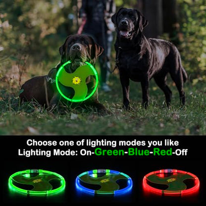 Dog Flying Disc Flyer Dog Toys, Glow in The Dark Nylon Dog Toy with 3 Light Models, Floating Dog Ring Toys for Physical Exercise, Pet Training Throwing Playing - color: Green-2
