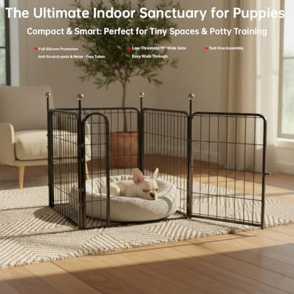 Puppy Playpen, IGOOUO 24'' Portable Dog Playpen with Easy-Carry Straps,4 Panels Dog Pen Play Pen for Small Dogs,Rustproof Pet Playpen for Camping RV Yard(with One Door) - size: 24'' High