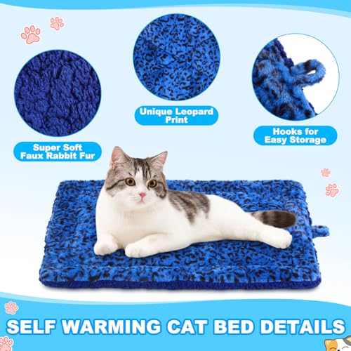 Riakrum 4 Pack Self Warming Cat Bed Mats Leopard Print Cat Dog Thermal Blanket Double Sided Self Heating Pet Pad with Storage Bags for Pet Winter Outdoor Indoor Supplies, Non Electric(M) - size: M