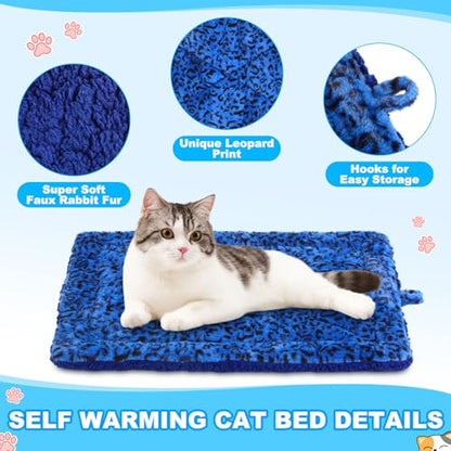 Riakrum 4 Pack Self Warming Cat Bed Mats Leopard Print Cat Dog Thermal Blanket Double Sided Self Heating Pet Pad with Storage Bags for Pet Winter Outdoor Indoor Supplies, Non Electric(M) - size: M