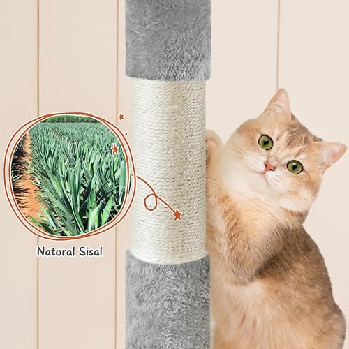Yaheetech 76.5in Multi-Level Large Cat Tree, Big Cat Tower with 3 Condos, Cozy Plush Perches, 9 Sisal Scratching Posts and Ladder, Activity Center for Large Kitties, Light Gray - color: Light Gray