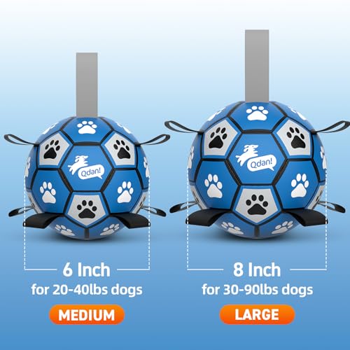 QDAN Dog Ropes Toys, Soccer Ball with Straps, Puppy Birthday Gifts, Durable Balls for Medium Large Dogs-Blue&Grey（8 Inch） - color: Blue Gray, size: Large Size 3 (8")