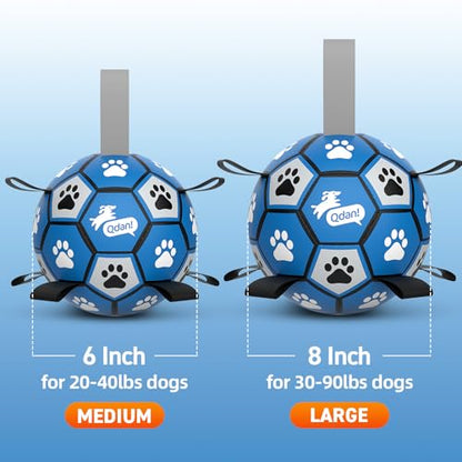 QDAN Dog Ropes Toys, Soccer Ball with Straps, Puppy Birthday Gifts, Durable Balls for Medium Large Dogs-Blue&Grey（8 Inch） - color: Blue Gray, size: Large Size 3 (8")