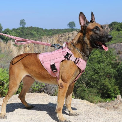 ICEFANG Tactical Dog Harness,Large Size, 2X Metal Buckle,Working Dog MOLLE Vest with Handle,No Pulling Front Leash Clip,Hook and Loop Panel (Pink, L (Pack of 1)) - color: Pink, size: Large (Pack of 1)