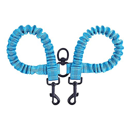 BAOBOTE Pet Double Dog Leash, Shock Absorbing Reflective Bungee Lead Walk 2 Dogs with Ease, 360° Swivel No Tangle Double Dog Walking & Training Leash, Dual Dog Leashs for 6-120lbs Dogs (Blue) - color: Blue