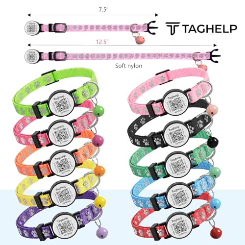 Safe & Elegant Cat Collar Breakaway with QR Code ID, 2 Pack Adjustable Kitten Collar with Name Tag & Bells – Smart Reflective Safety for Easy Pet Info Management (Pink)
