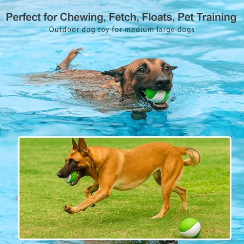 Squeaky Dog Toy – Durable Rubber Dog Ball for Medium & Large Dogs, Tough Interactive Fetch Toy for Chewers, Outdoor Training & Play Ball, Floating Water Play Gift.Green White - color: Green white