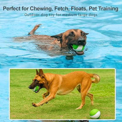 Squeaky Dog Toy – Durable Rubber Dog Ball for Medium & Large Dogs, Tough Interactive Fetch Toy for Chewers, Outdoor Training & Play Ball, Floating Water Play Gift.Green White - color: Green white