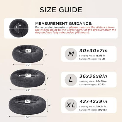 Bedsure SupportMax™ Calming Dog Bed Medium Size Dog - 30in Donut Round Washable Medium Pet Bed, Anti-Slip＆Removable Cover,420GSM Anti-Anxiety Fluffy Plush Faux Fur,Fits up to 45 lbs Pets - color: Dark Grey, size: M(30x30x7)