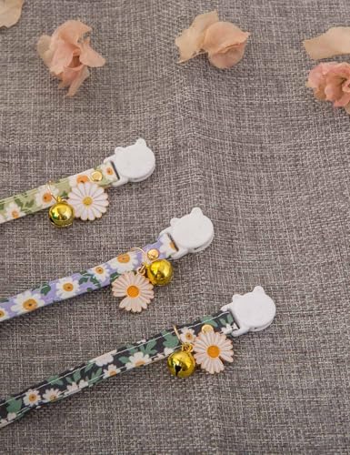 Cat Collar Breakaway with Bells,3 Pack Safety Adjustable Pet Collars,Ideal for Girl Boy Kittens. (Green Black Blue Daisy) - color: Green Black Blue Daisy