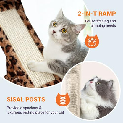 Allewie 81 Inches Tall Cat Tree/Multi-Level Large Climbing Tree House and Towers for Big Feline/Condo and Hammock/Scratching Post/Wide Base/Leopard Print - color: Leopard Print