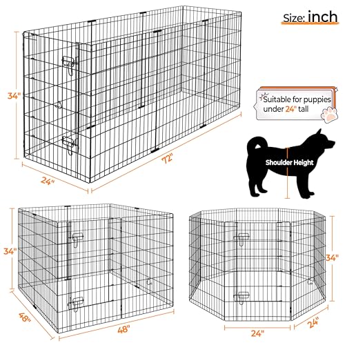 Yaheetech 34" High 8 Panel Foldable Metal Dog Exercise Pen Pet Playpen Dog Fence Outdoor & Indoor Use for Small Animals with Door Black - size: 34"