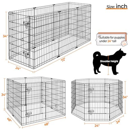 Yaheetech 34" High 8 Panel Foldable Metal Dog Exercise Pen Pet Playpen Dog Fence Outdoor & Indoor Use for Small Animals with Door Black - size: 34"