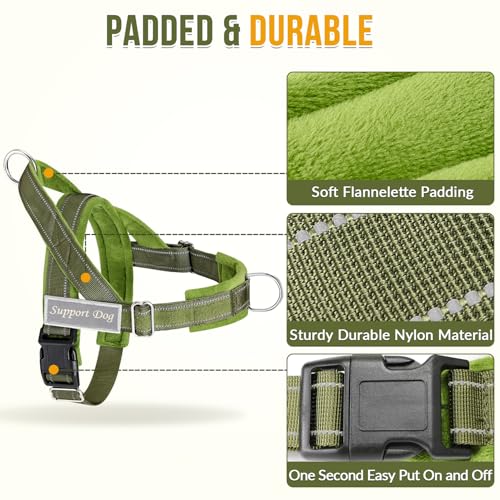 Lukovee No Pull Dog Harness and Leash Set - Heavy Duty Dog Vest with Soft Velvet Padding for Medium Large Dogs, Adjustable Reflective Tactical Harness with 2 Control Handles & Front Clip (L, Green) - color: Green, size: Large